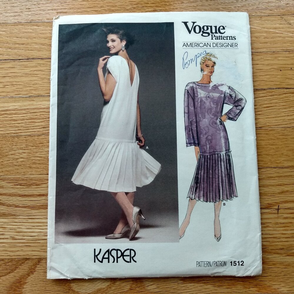 Vintage 80s Vogue Flapper Dress Sewing Pattern Size 8 Kasper 1512 UNCUT